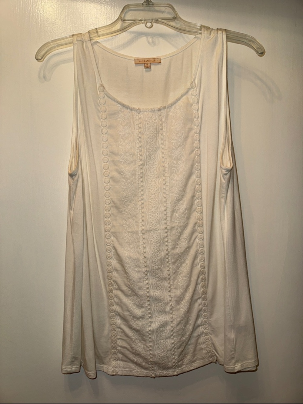 Skies Are Blue White  Embroidered Scoop Neck Tank